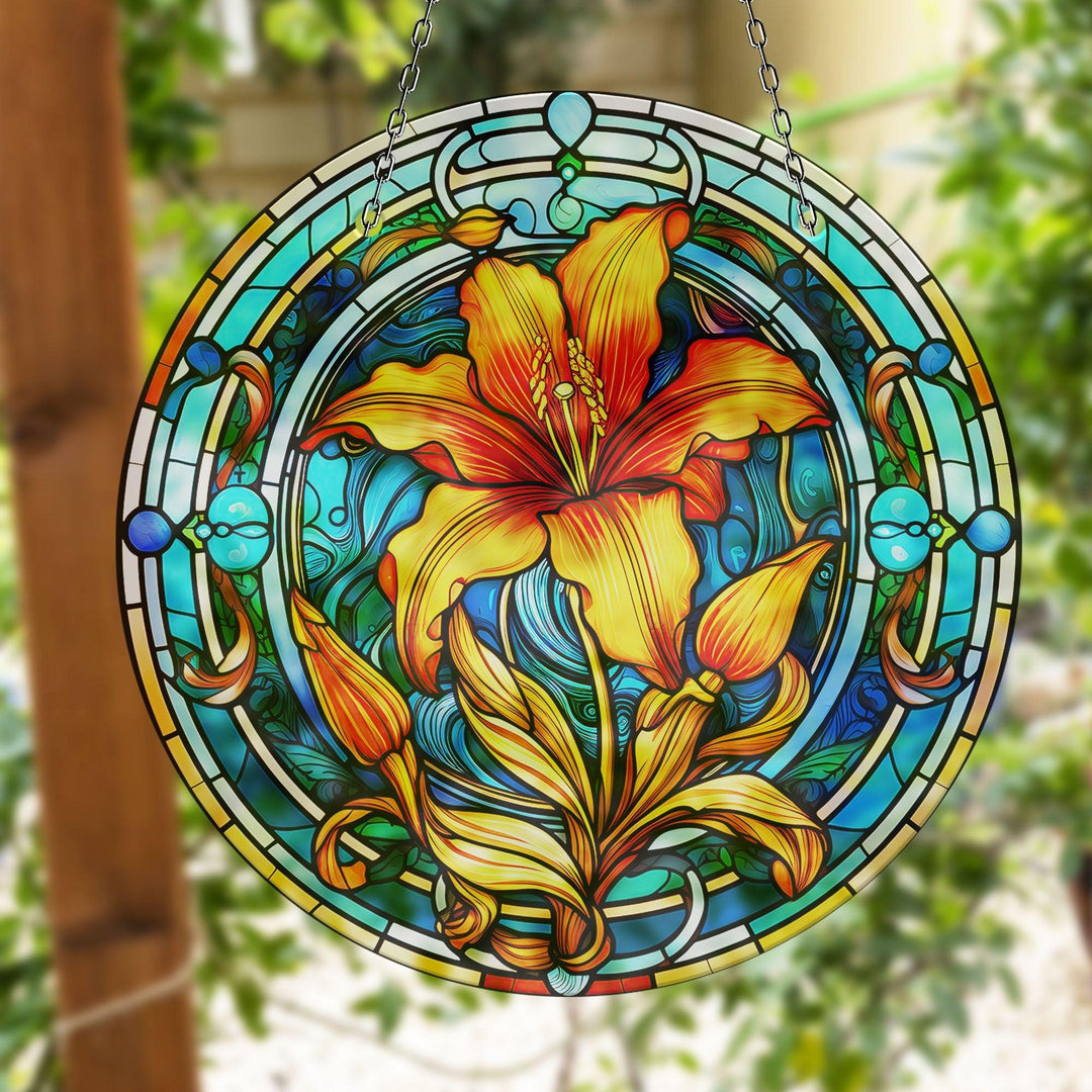 Orange Stained Flower Suncatcher Vibrant Stained Glass Suncatchers for Windows | Myphotostation
