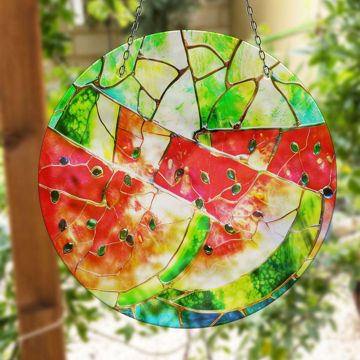 Stained Watermelon  Suncatcher Elegant Tempered Glass Design for Windows | Myphotostation
