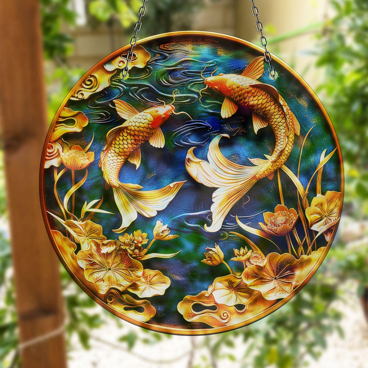 Koi Fish Blue Suncatcher Decor Add Color with Stained Glass Suncatchers for Home | Myphotostation
