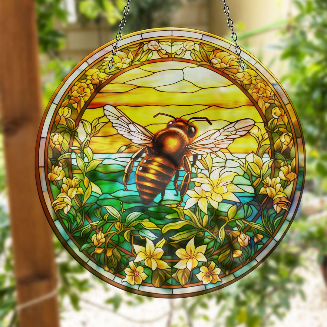 Stained with Bee Detail Suncatcher Decor Add Color with Stained Glass Suncatchers for Home | Myphotostation
