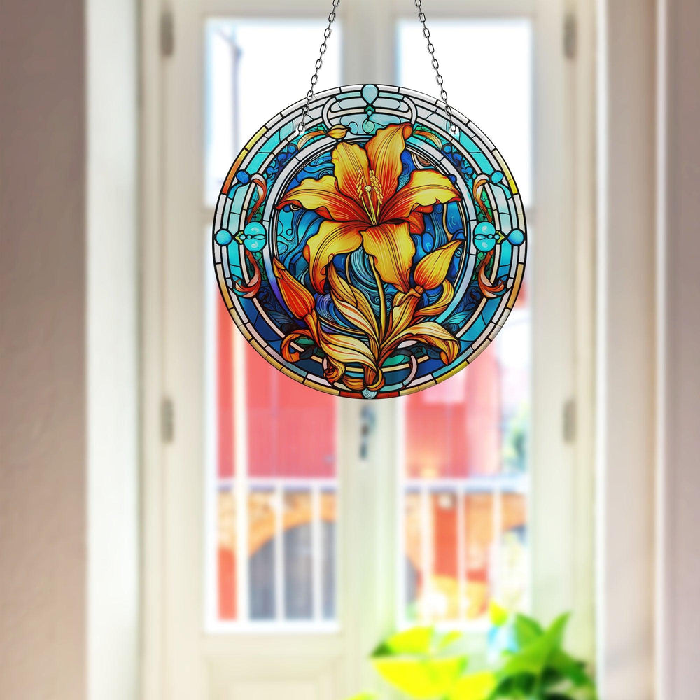 Orange Stained Flower Suncatcher  Brighten Windows | Myphotostation

