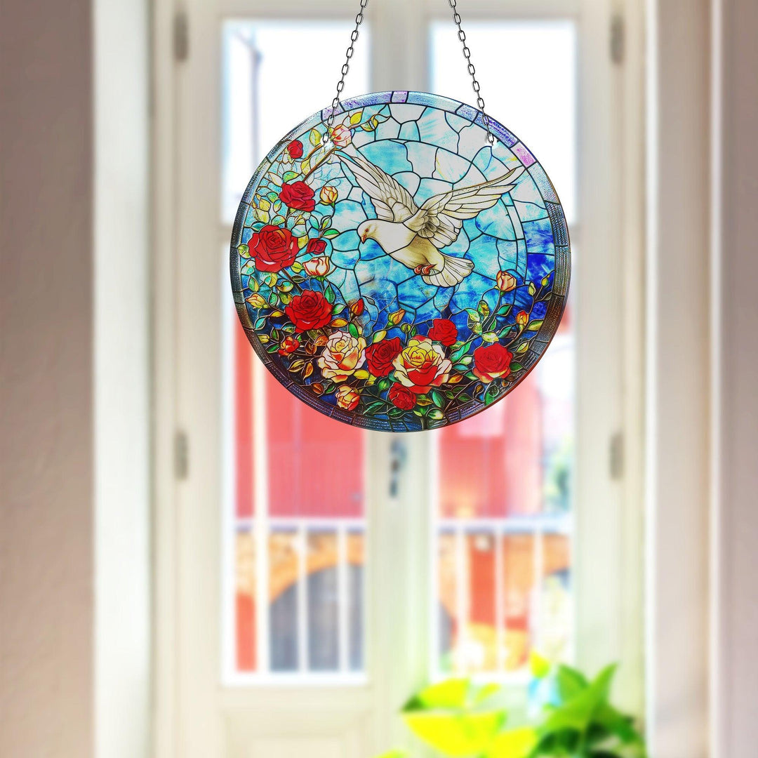 White Brids Stained Suncatcher Tempered Glass | Myphotostation
