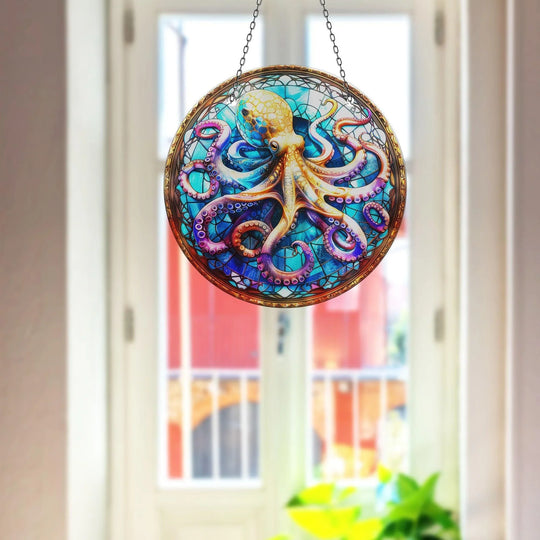 Octopus Blue Suncatcher Unique Stained Glass Suncatchers | Myphotostation
