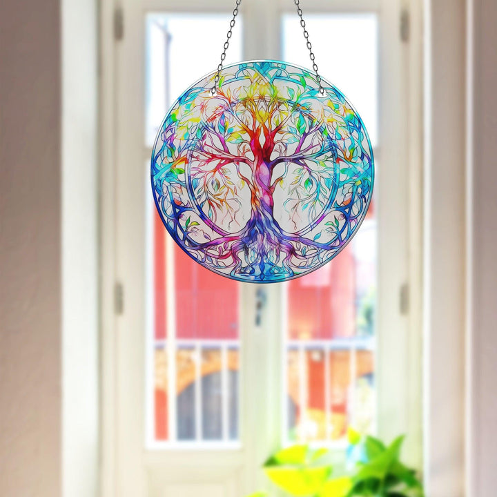 Turquoise Life of tree Suncatcher Vibrant Stained Glass Suncatchers for Windows | Myphotostation
