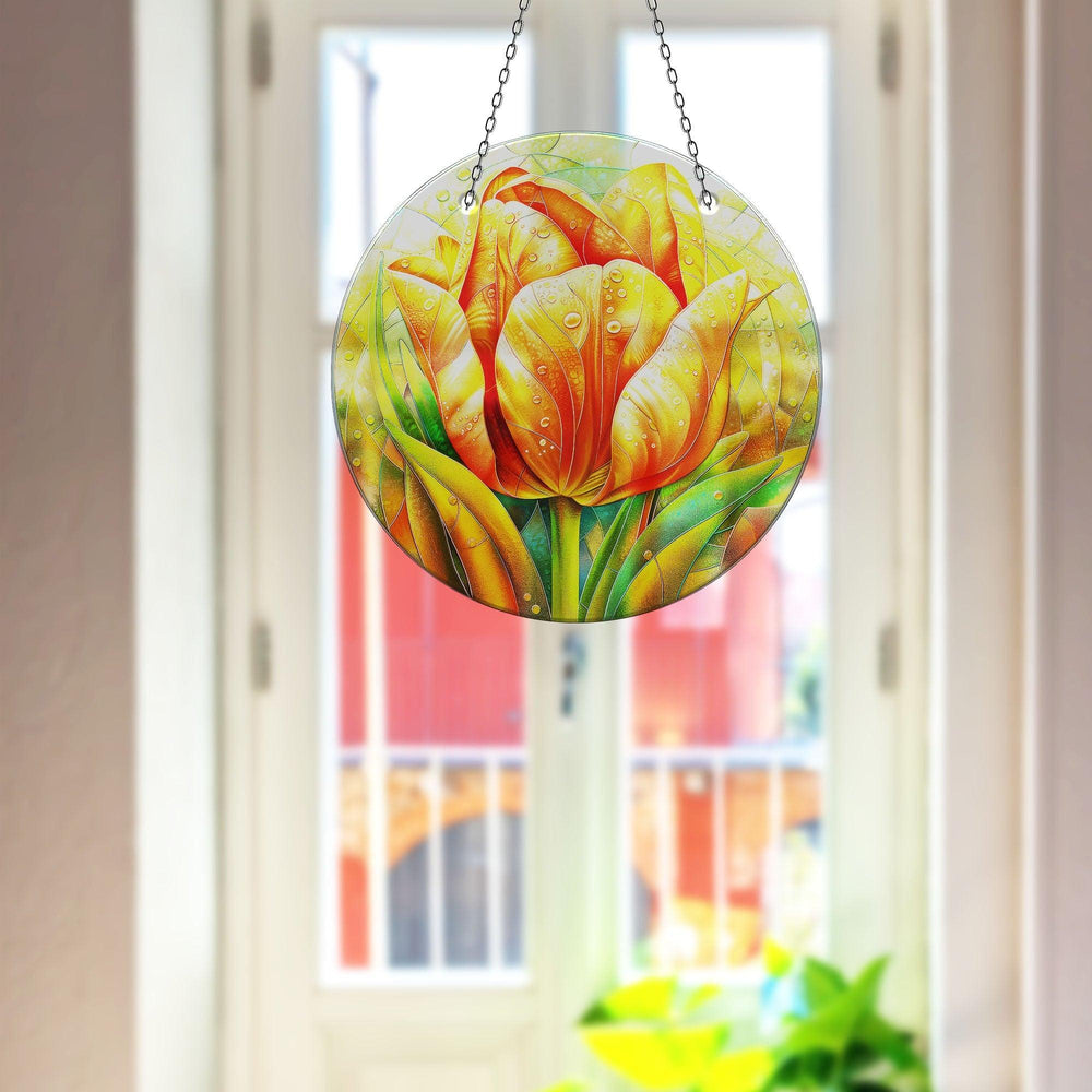 Orange Flower Suncatcher Decor Unique Stained Glass Suncatchers | Myphotostation
