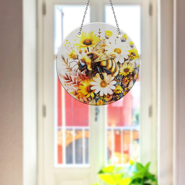 Bee & Daisies Stained Suncatcher Add Color with Stained Glass Suncatchers for Home | Myphotostation
