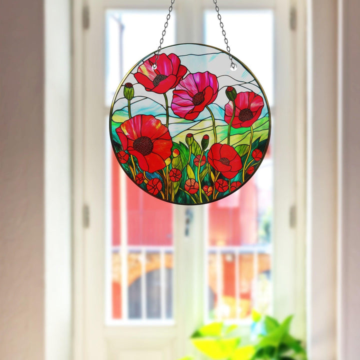 Red Poppy Flower Suncatcher Durable Tempered Glass | Myphotostation
