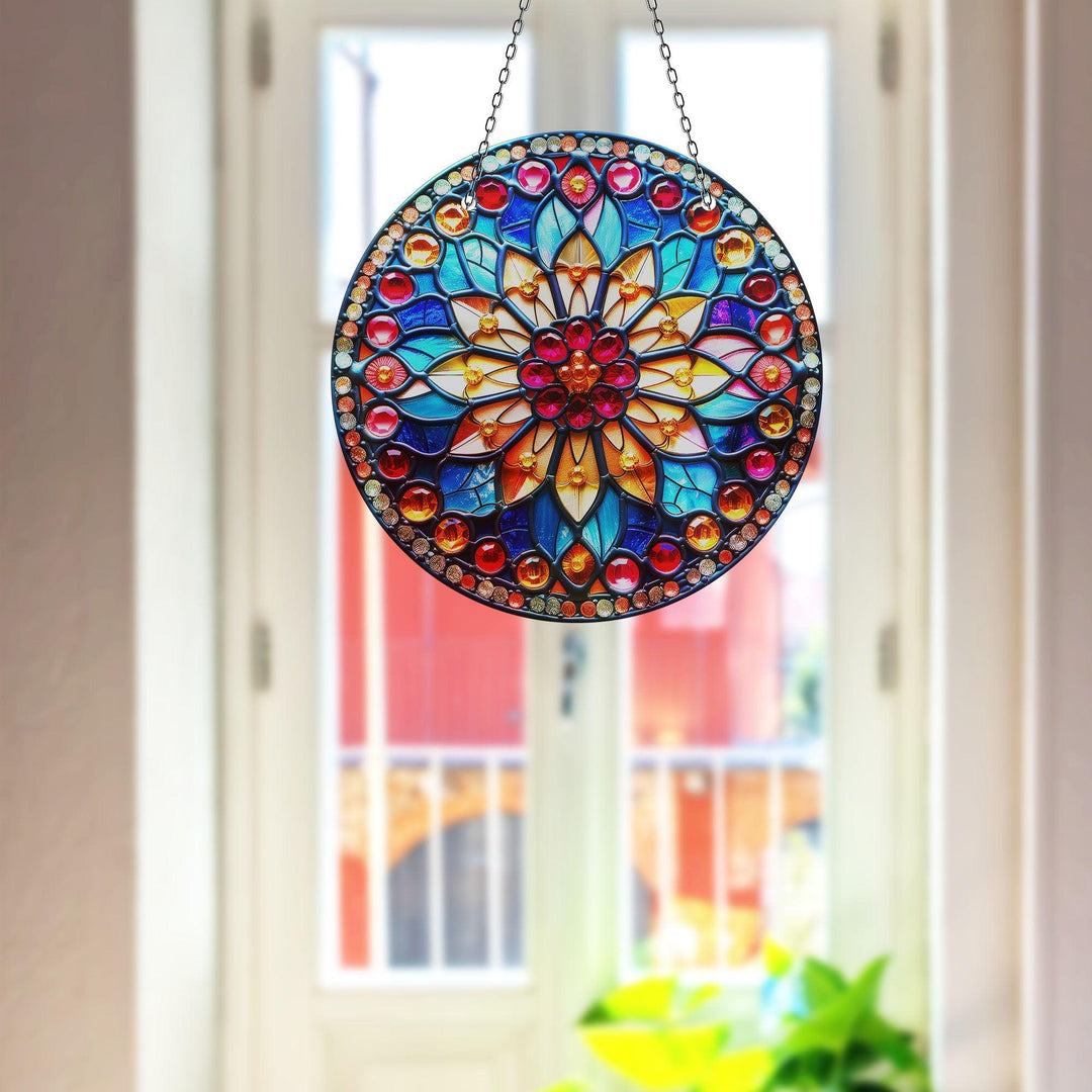 Colorful Mandala Stained  Suncatcher Add Color with Stained Glass Suncatchers for Home | Myphotostation
