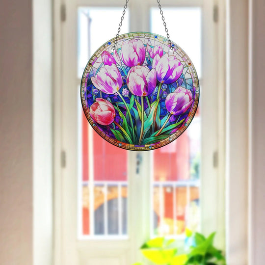 Purple Tulips Suncatcher Stained Glass Suncatchers | Myphotostation

