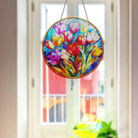 Vintage Floral Stained Suncatcher Durable Tempered Glass | Myphotostation
