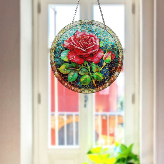 Pink Rose Stained  Suncatcher Tempered Glass | Myphotostation
