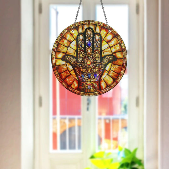 Suncatcher featuring Christian motif orange color and glass construction plus glass printing wall art and decorative wall art for any room
