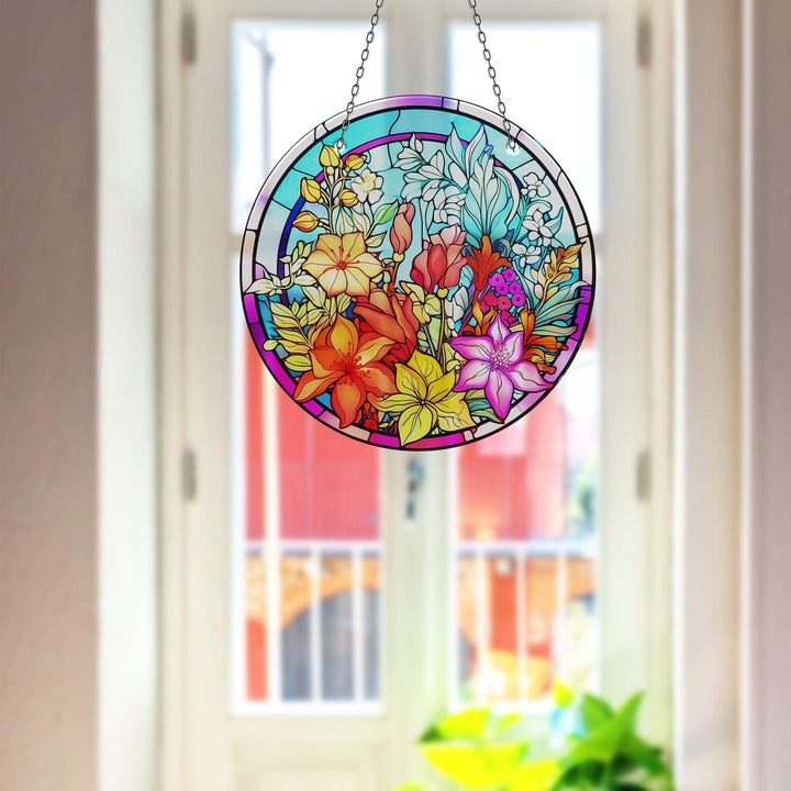 Colored Flowers Suncatcher Tempered Glass | Myphotostation
