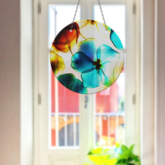 Blue & Orange Flower Suncatcher Decor Brighten Any Space with Glass Suncatchers | Myphotostation
