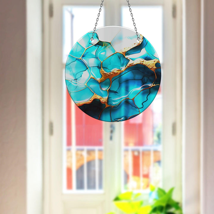 Blue Abstract Marble Suncatcher Decor Colorful Sun | Myphotostation
