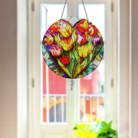 Orange Vintage Floral Suncatcher Sun Catcher for Window | Myphotostation

