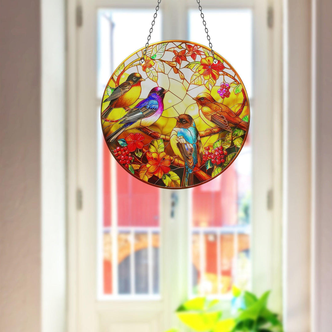 Multicolors Stained Birds Suncatcher Elegant Tempered Glass Design for Windows | Myphotostation
