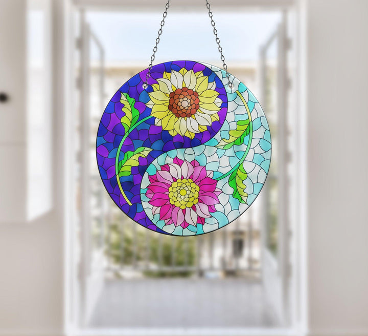 Stained Flower Yin-Yang Suncatcher Glass Suncatchers | Myphotostation
