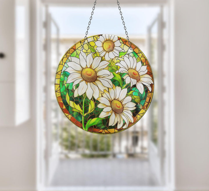 White Daisy Suncatcher Decor Add Color with Stained Glass Suncatchers for Home | Myphotostation
