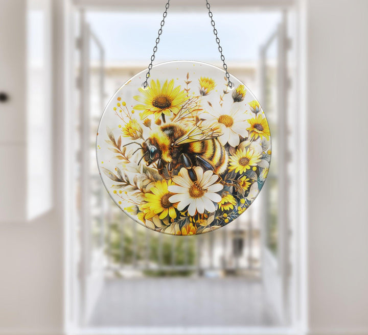 Bee & Daisies Stained Suncatcher Tempered Glass | Myphotostation
