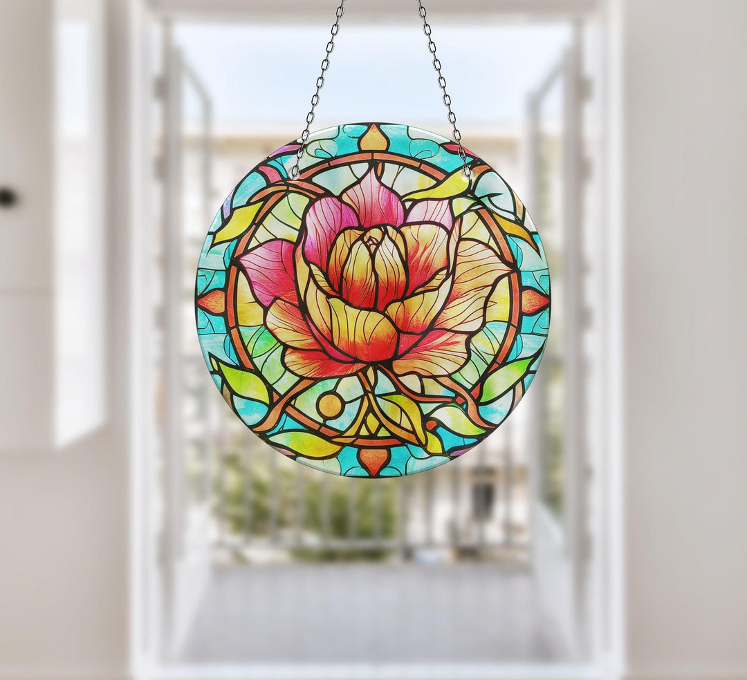 Colorful Rose Stained  Suncatcher Vibrant Stained Glass Suncatchers for Windows | Myphotostation
