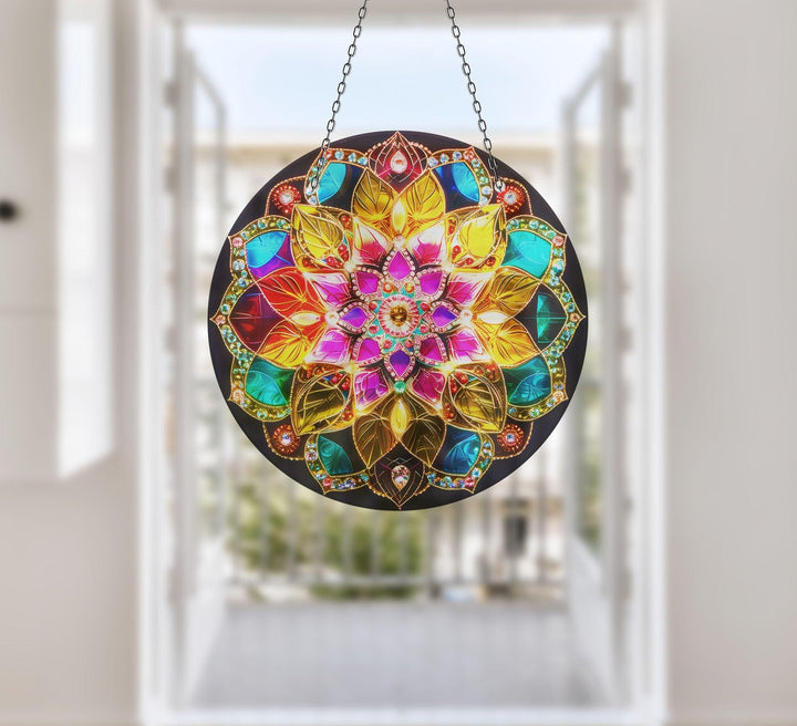 Mandala Pattern Stained Suncatcher Decor Tempered Glass | Myphotostation
