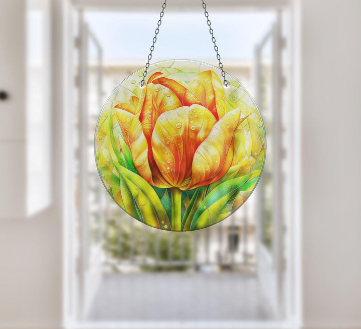 Orange Flower Suncatcher Decor Stained Glass Suncatchers | Myphotostation
