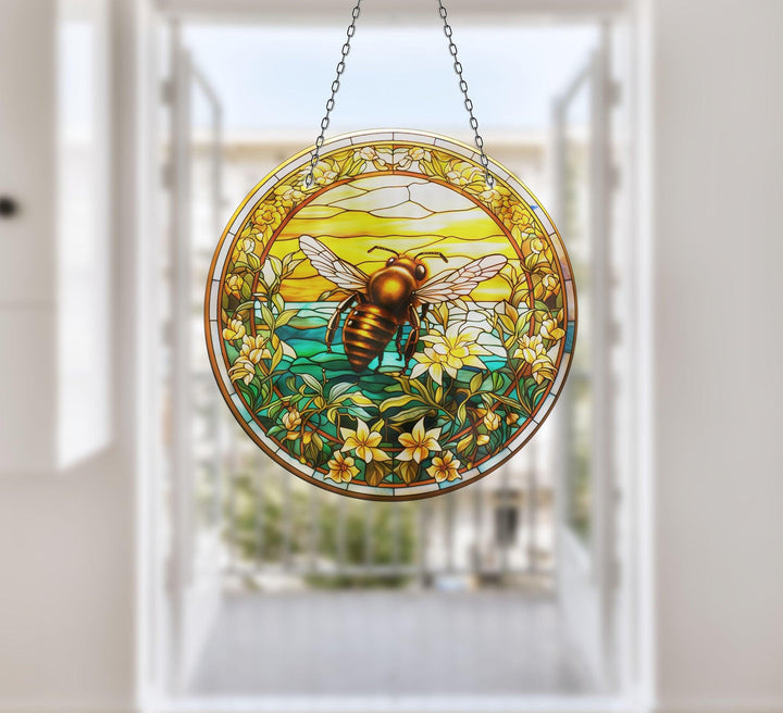 Stained with Bee Detail Suncatcher Decor Unique Stained Glass Suncatchers | Myphotostation
