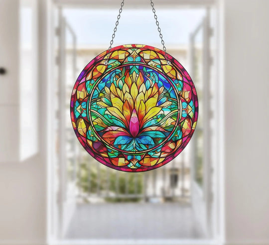 Yellow Botanical Suncatcher Tempered Glass | Myphotostation

