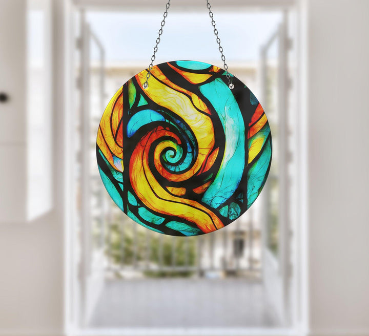 Orange & Blue Fractal Suncatcher Add Color with Stained Glass Suncatchers for Home | Myphotostation
