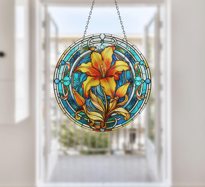 Orange Stained Flower Suncatcher Add Color with Stained Glass Suncatchers for Home | Myphotostation

