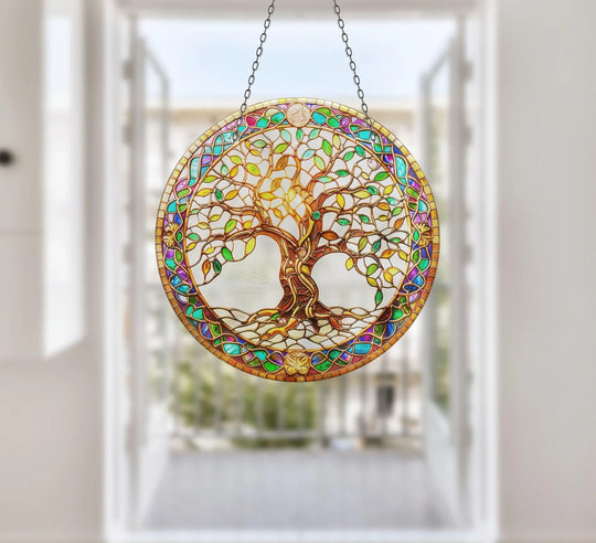 Life of tree Shiny Suncatcher Decor Vibrant Stained Glass Suncatchers for Windows | Myphotostation
