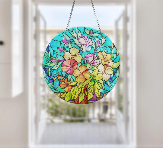 Stained Floral Suncatcher Decor Elegant Tempered Glass Design for Windows | Myphotostation
