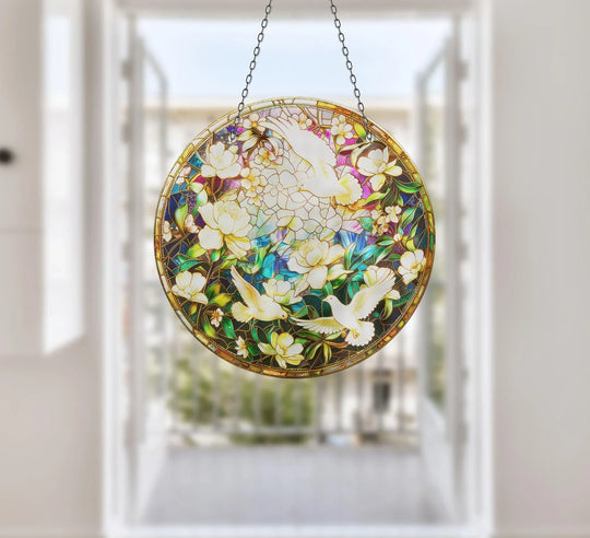 White Birds Suncatcher Decor Glass Suncatchers | Myphotostation
