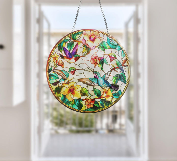 Stained Birds and Flowers Suncatcher Add Color with Stained Glass Suncatchers for Home | Myphotostation

