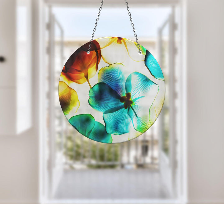 Blue & Orange Flower Suncatcher Decor Moon Suncatchers | Myphotostation

