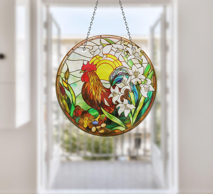 Colorful Rooster Stained  Suncatcher Elegant Tempered Glass Design for Windows | Myphotostation
