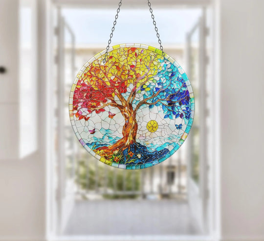 Blue & Red Life of tree Suncatcher Stained Glass Suncatchers | Myphotostation
