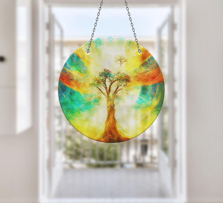 Yellow Life of tree Suncatcher Decor Durable Tempered Glass | Myphotostation
