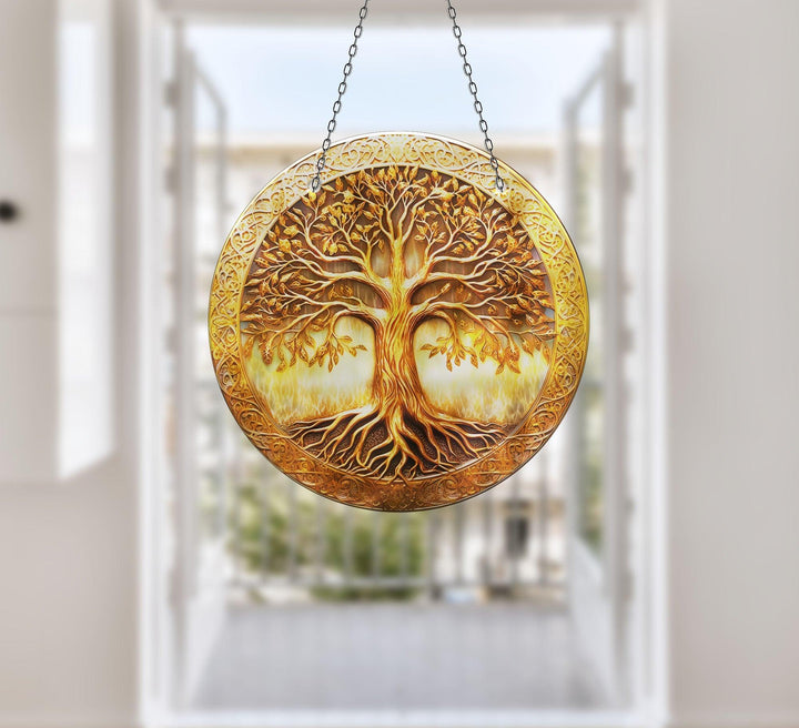 Gold Tree of Life Suncatcher Elegant Tempered Glass Design for Windows | Myphotostation
