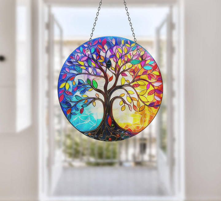 Purple & Red Life of tree Suncatcher Tempered Glass | Myphotostation
