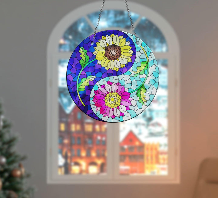 Stained Flower Yin-Yang Suncatcher Durable Tempered Glass | Myphotostation
