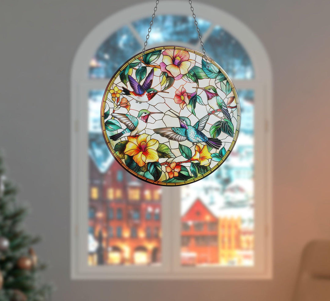 Stained Birds and Flowers Suncatcher Tempered Glass | Myphotostation
