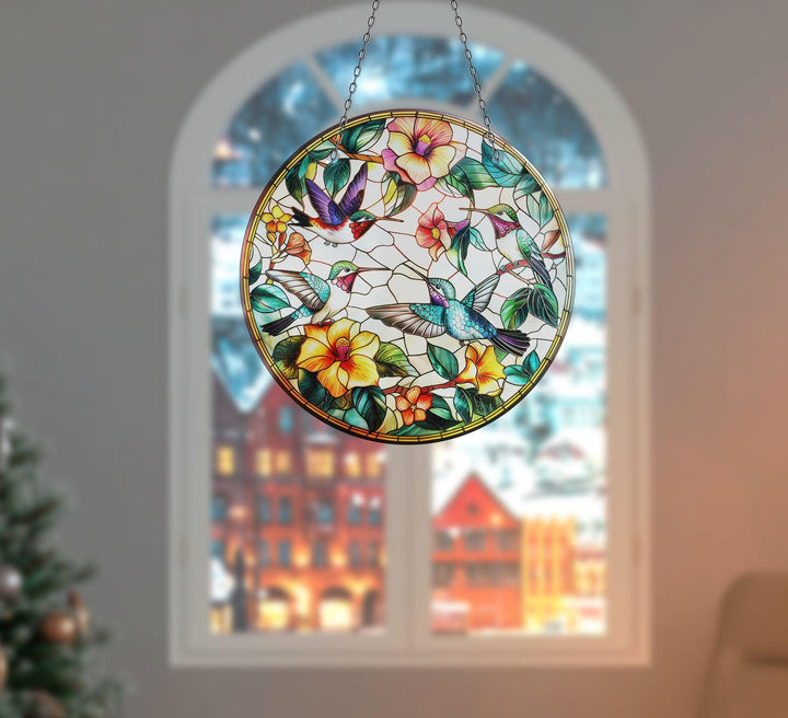 Stained Birds and Flowers Suncatcher Tempered Glass | Myphotostation
