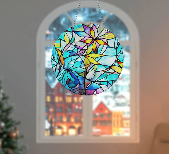 Blue & Yellow Flowers Suncatcher Durable Tempered Glass | Myphotostation
