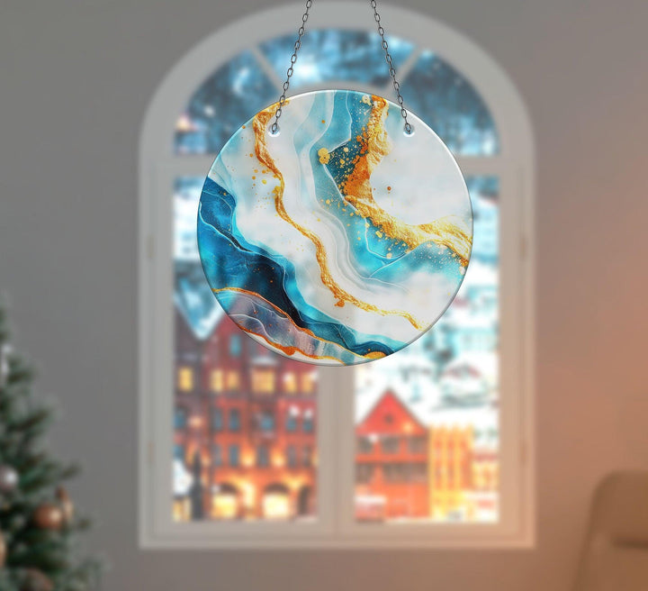 Gold Alcohol ink Fractal Suncatcher Unique Stained Glass Suncatchers | Myphotostation
