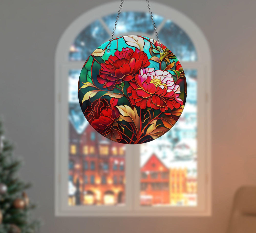 Red Flower Suncatcher Vibrant Stained Glass Suncatchers for Windows | Myphotostation
