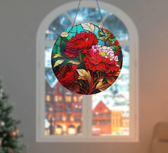 Featuring high-quality glass, this Red Flower Suncatcher offers vibrant colors and durable material, embodying exquisite glass wall art decor.