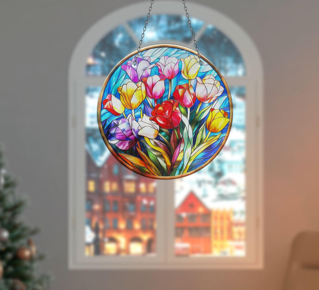 Vintage Floral Stained Suncatcher Beautiful Home Decor | Myphotostation
