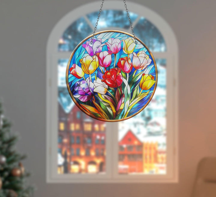 Vintage Floral Stained Suncatcher Beautiful Home Decor | Myphotostation

